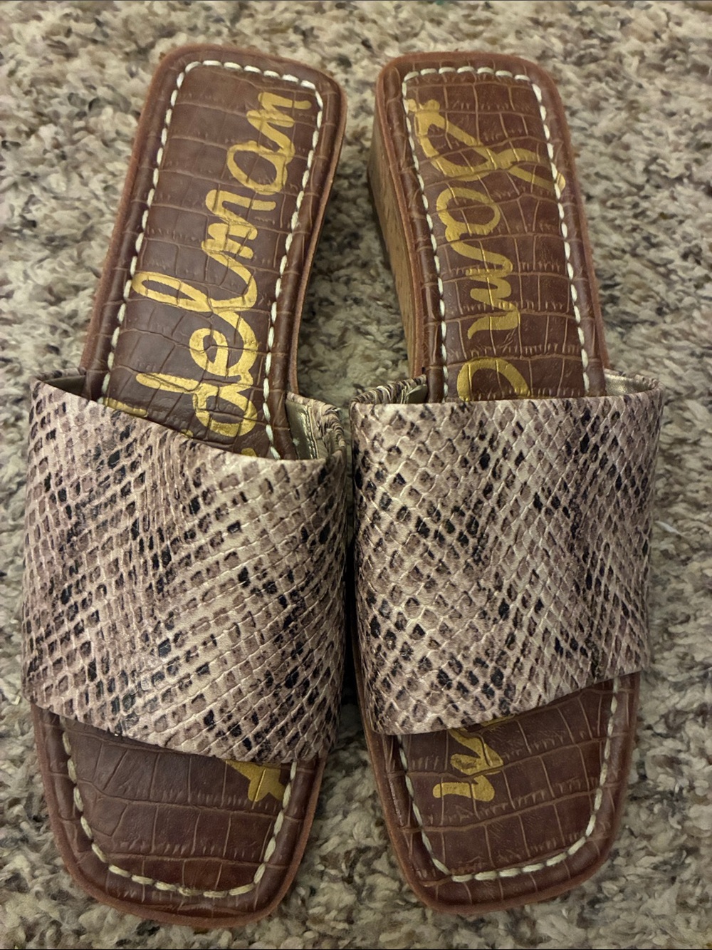 Sam Edelman Taupe Brown Snakeskin‎ Slide Sandals